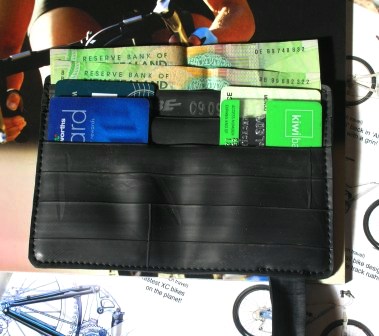 Inside view of recycled inner tube wallet made by recycled.co.nz in Wellington, NZ.